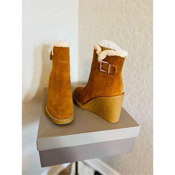 FRANCO SARTO Ulayna Water Resistant Suede Fleece Wedge Bootie, Brown, 10, NWT - Picture 8 of 16